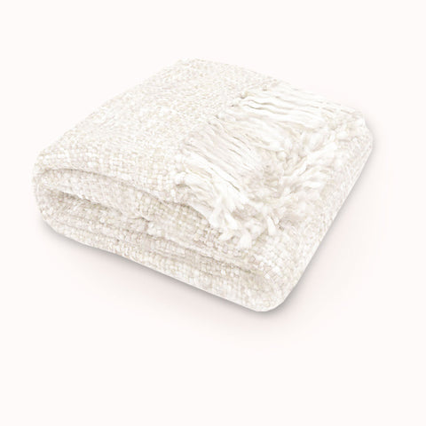 Rans Oslo Knitted Weave Throw 127x152cm - Snow White, Tasselled, Soft Acrylic - SuperSaverAU - view 1
