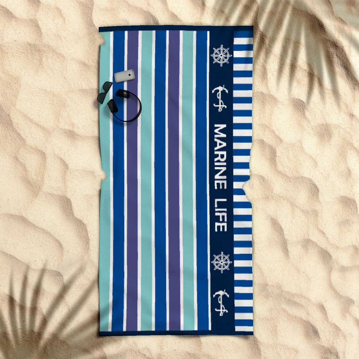 Rans Premium Cotton Beach Towel Marine Life Blue 86 x 160 cm Nautical Design - SuperSaverAU - view 1
