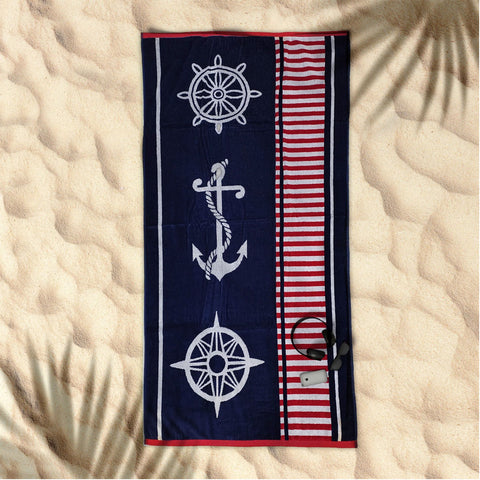 Rans Premium Cotton Beach Towel 86 x 160 cm Nautical Jacquard Sailor Blue - SuperSaverAU - view 1