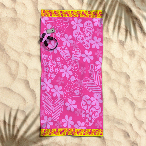 Rans Premium Cotton Beach Towel 86 x 160 cm Nautical Jacquard Thongs Pink - SuperSaverAU - view 1