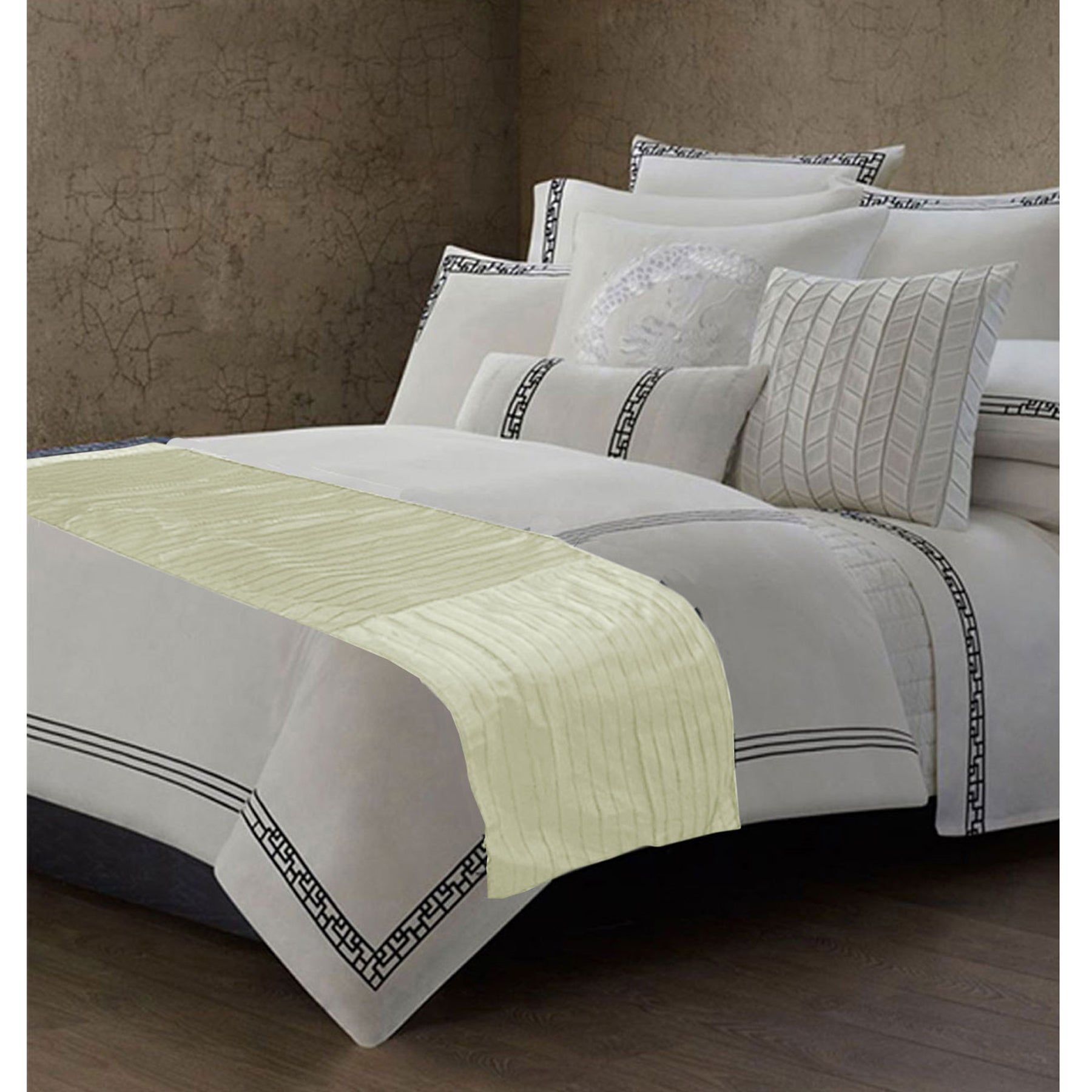 Rapee Pleated Bed Runner - Cream, 50cm x 210cm, Faux Silk Polyester - SuperSaverAU - view 1