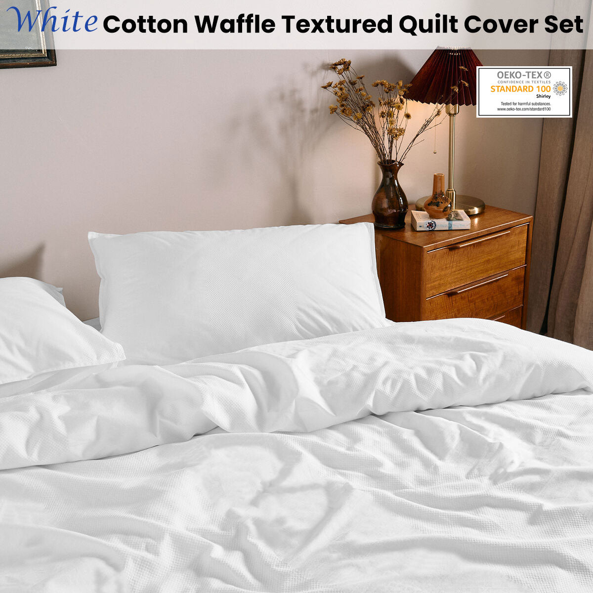 Dickies Cotton Waffle Quilt Cover Set - White, Queen