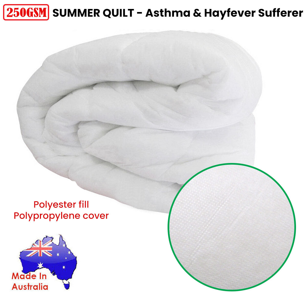 250GSM Australian Made Summer Quilt - Single - Asthma & Hayfever Friendly - SuperSaverAU - view 2