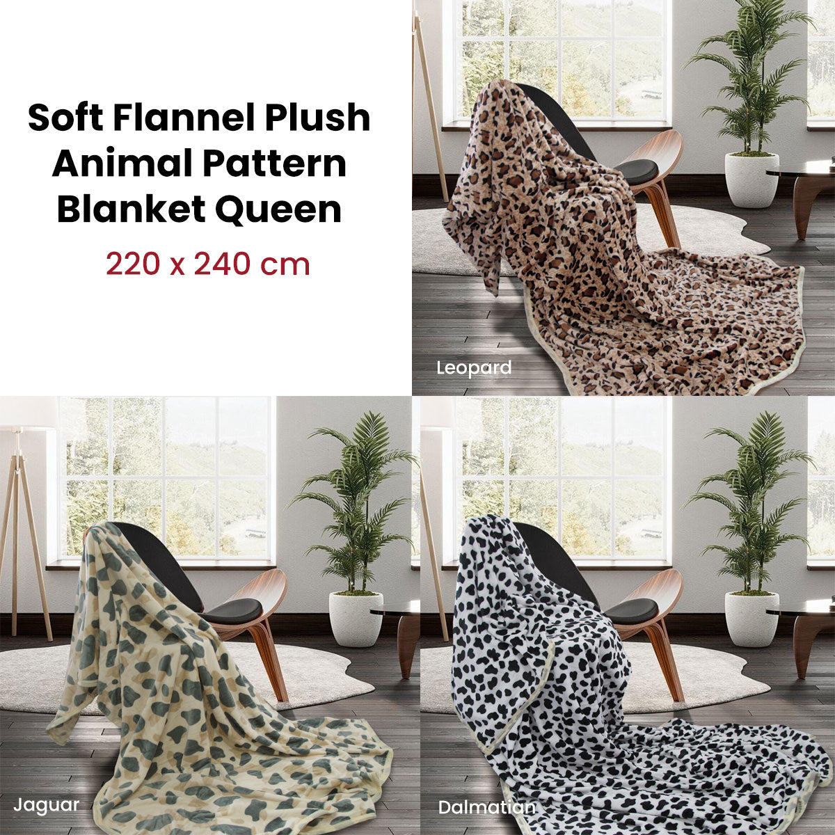 Premium Animal Pattern Soft Flannel Plush Blanket 300GSM - Dalmatian, 220 x 240cm