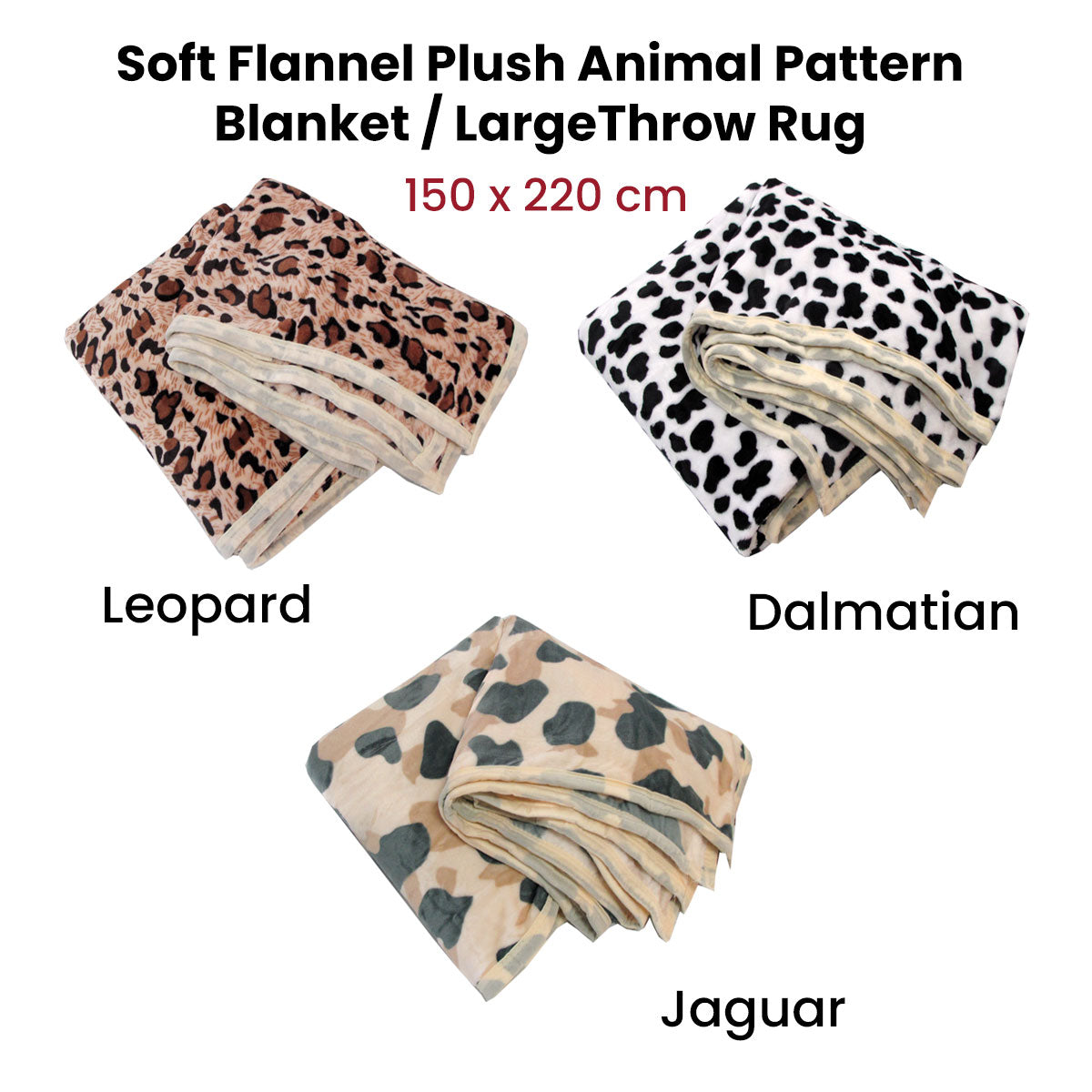 Premium Animal Skin Soft Flannel Plush Blanket 300GSM - Dalmatian, 150 x 200cm