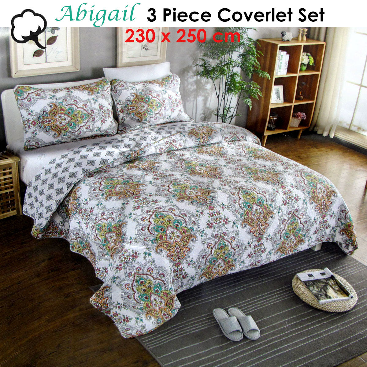 Abigail Queen 100% Cotton Lightly Quilted Coverlet Set - 230 x 250 cm - SuperSaverAU - view 2