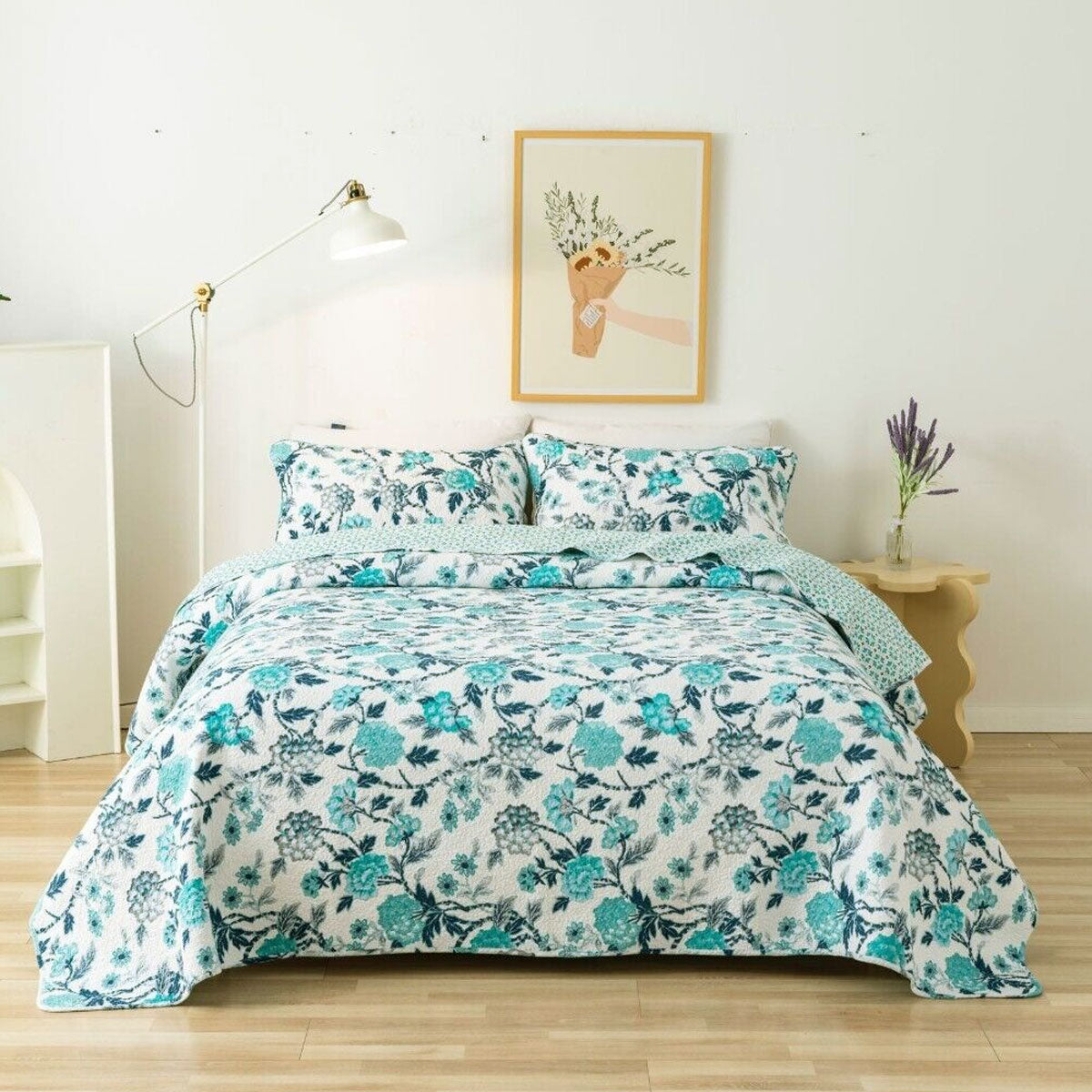 100% Cotton Lightly Quilted Coverlet Set Delta Queen 230 x 250 cm - Floral Design - SuperSaverAU - view 1