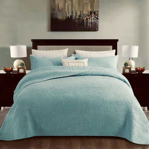100% Cotton Lightly Quilted Floral Coverlet Set Turquoise King - Year-Round Use - SuperSaverAU - view 1