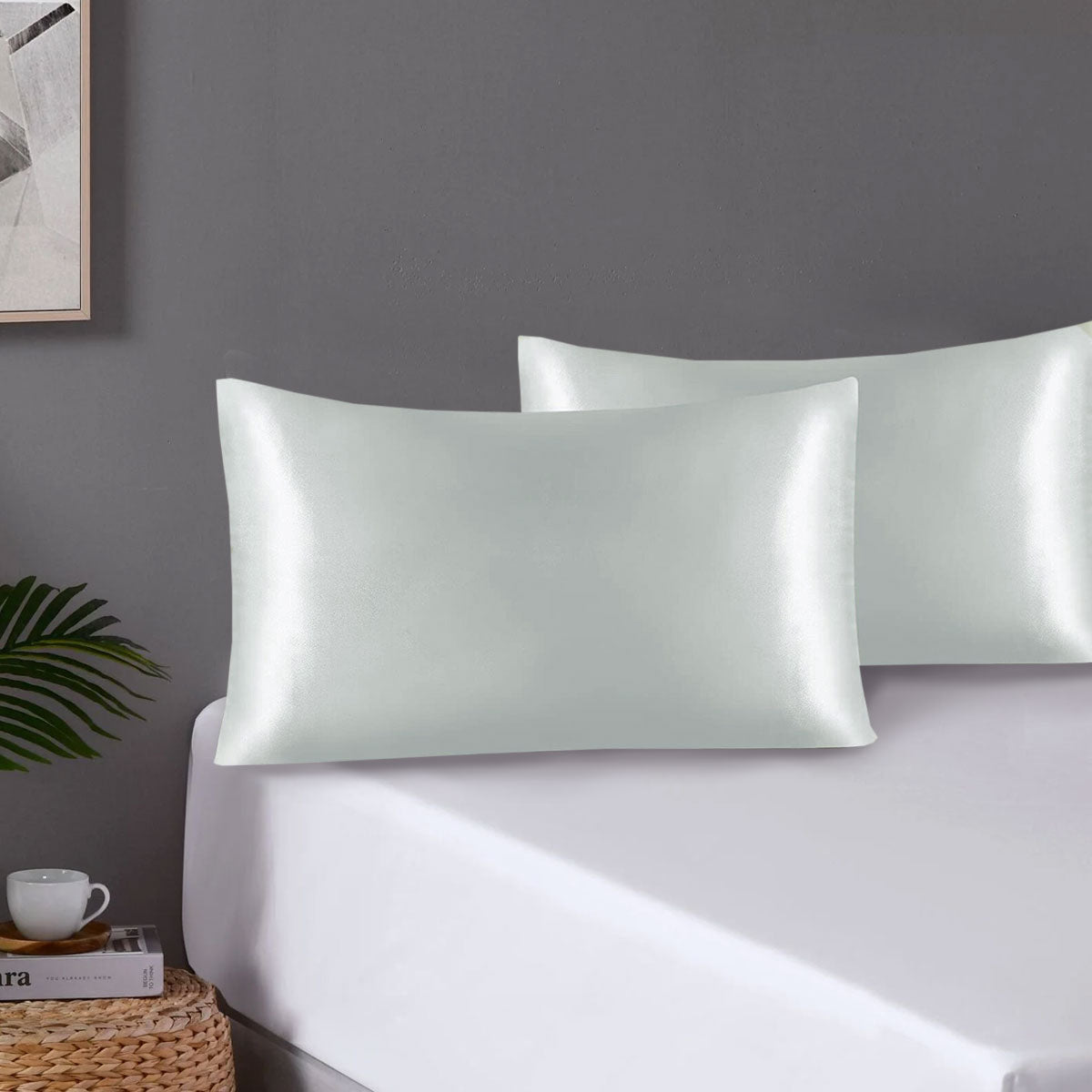 Premium Satin Pillowcases with Envelope Closure - Grey, Standard, 2 Pack