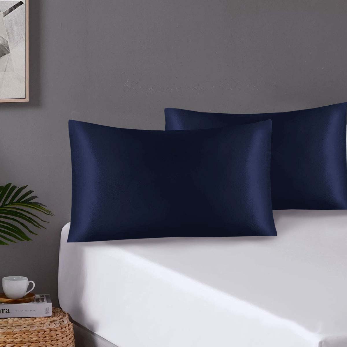 Premium Satin Pillowcases with Envelope Closure - Navy, Standard, 2 Pack