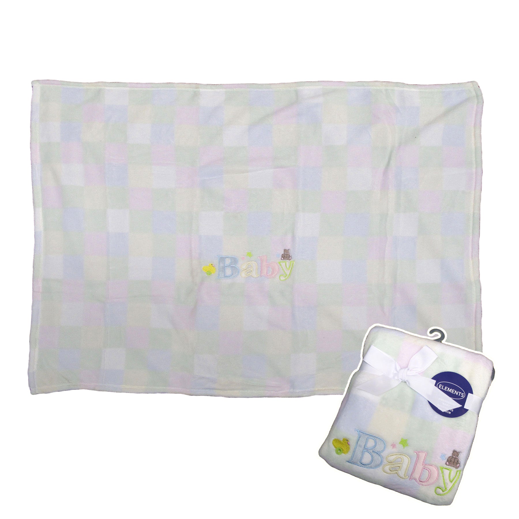 Elements Embroidery Baby Coral Fleece Blanket 75 x 100 cm - Soft Touch, Printed Design - SuperSaverAU - view 1