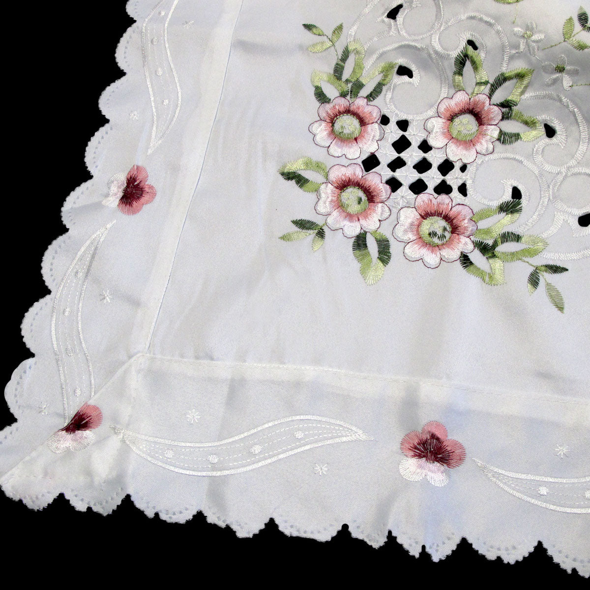 Premium Anya Flowers Embroidered Cutout Tablecloth - White, 152 x 228cm