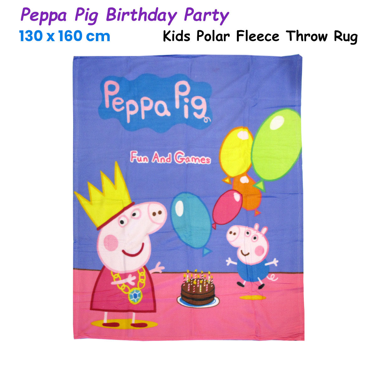 Premium Peppa Pig Birthday Party Polar Fleece Throw Rug - 130 x 160cm