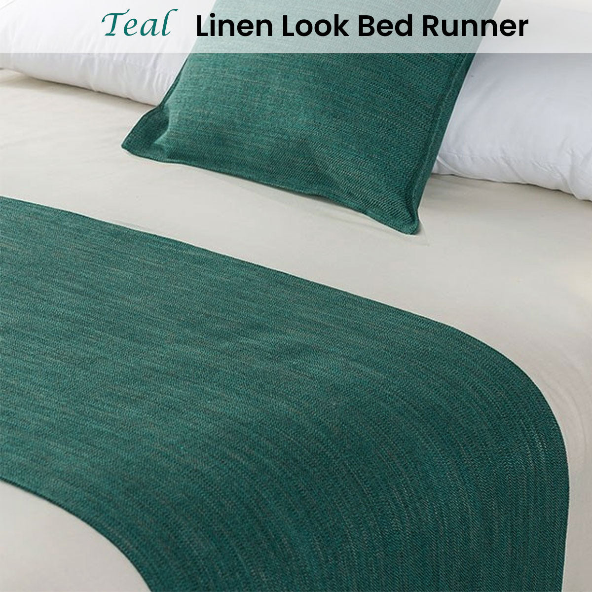 Jason Linen Look Teal Bed Runner 255 x 60 cm, Reversible, 330gsm - SuperSaverAU - view 2