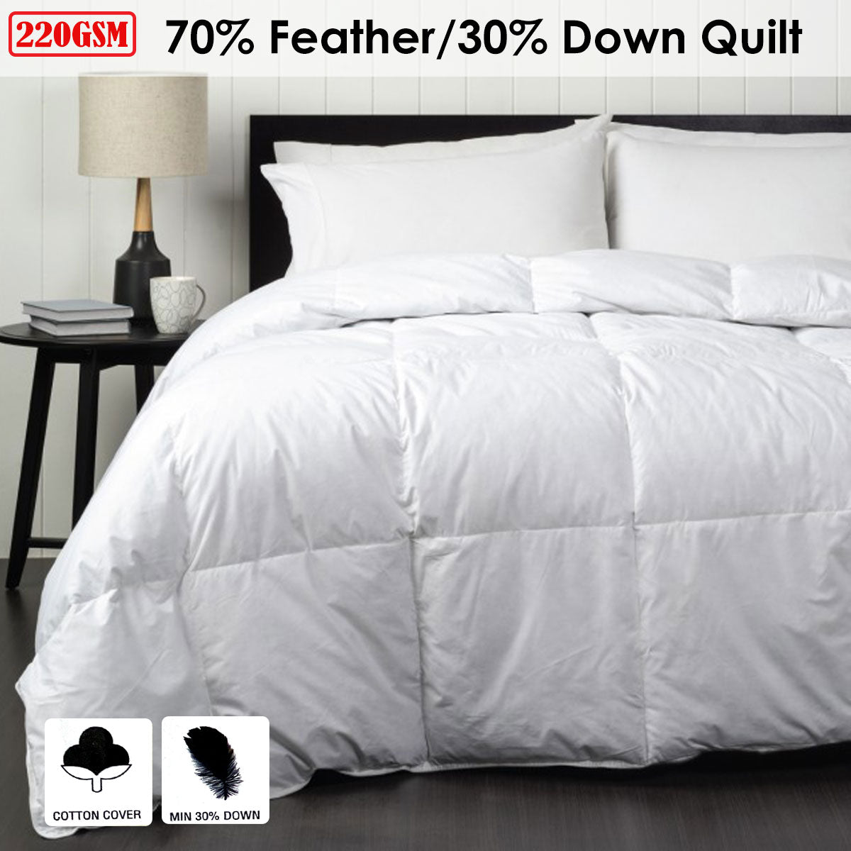Jason 70% Feather 30% Down Quilt King - 240 x 210 cm, Cotton Japara Cover - SuperSaverAU - view 2