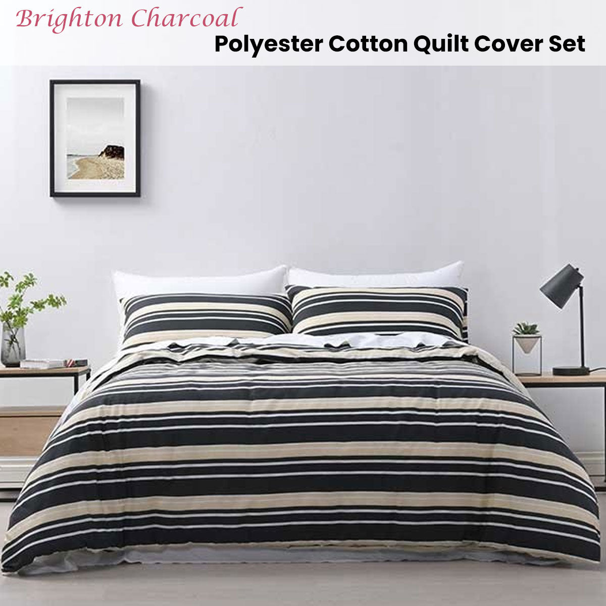 Jason Brighton Quilt Cover Set with Tonal Diamond Pattern - Charcoal, Double