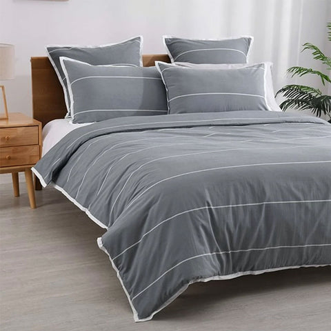 Jason Calista Granite Quilt Cover Set King - Stripes Print, 50% Polyester/Cotton - SuperSaverAU - view 1