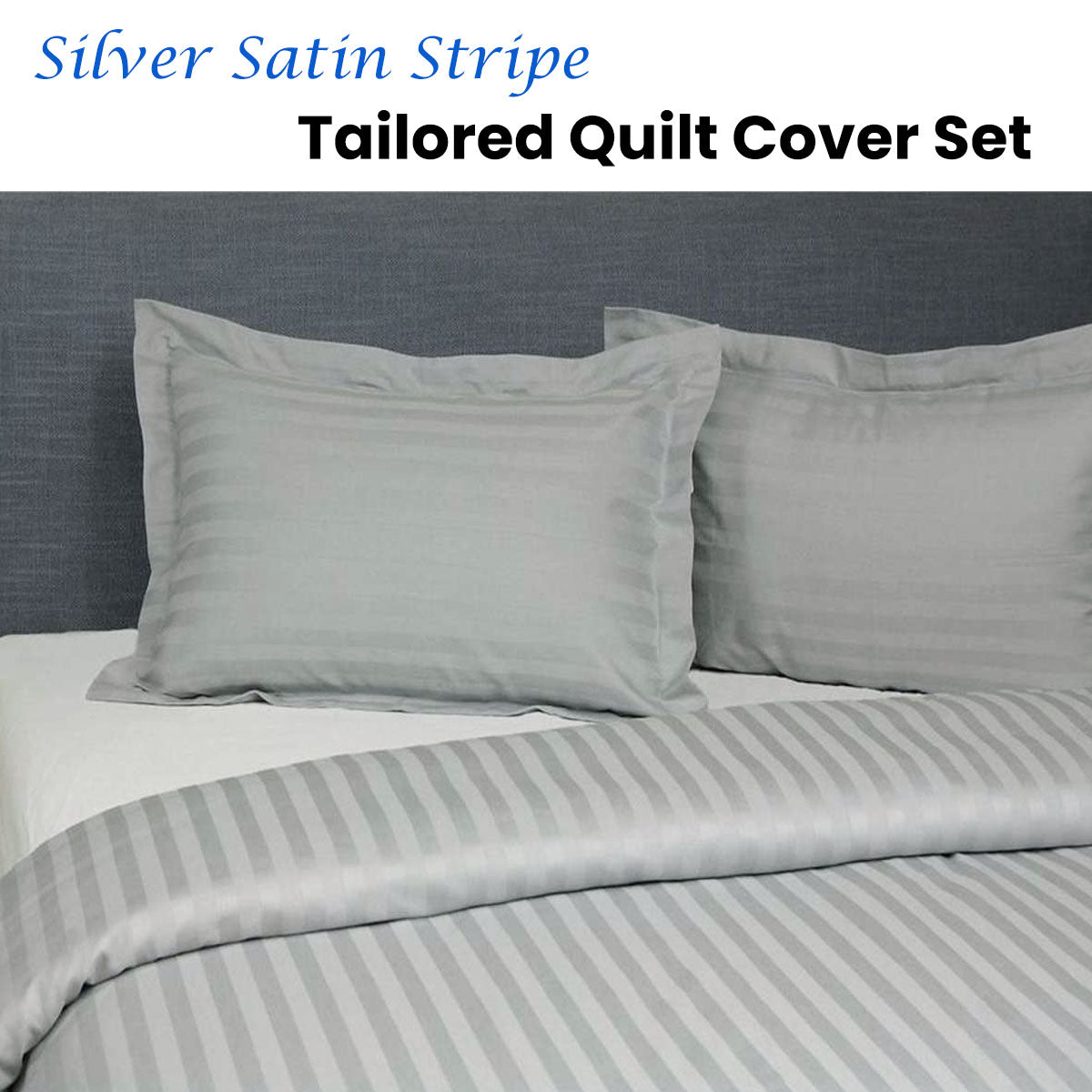 Jason Silver Satin Stripe Tailored Quilt Cover Set King - 250TC, Easy Care - SuperSaverAU - view 2
