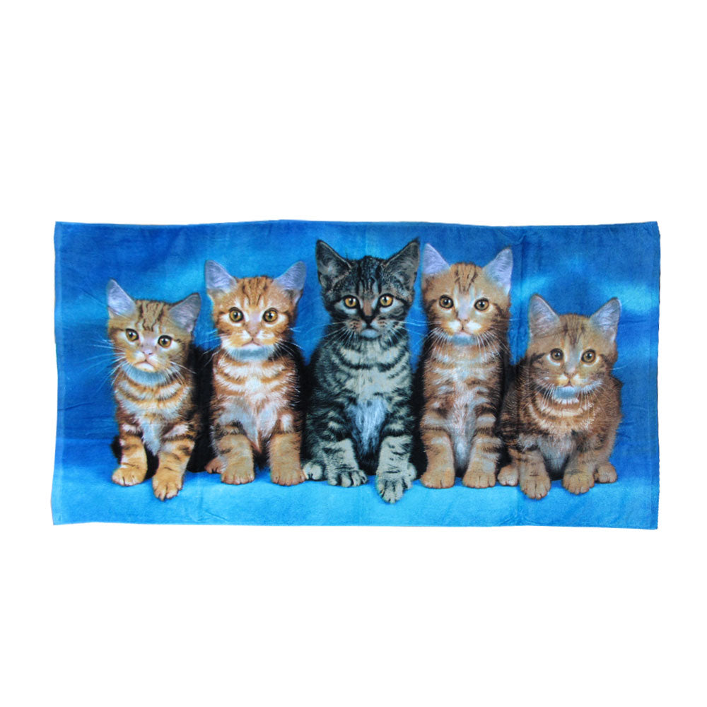 Premium Curious Kittens Cotton Beach Towel with Kitten Print - 75 x 150cm