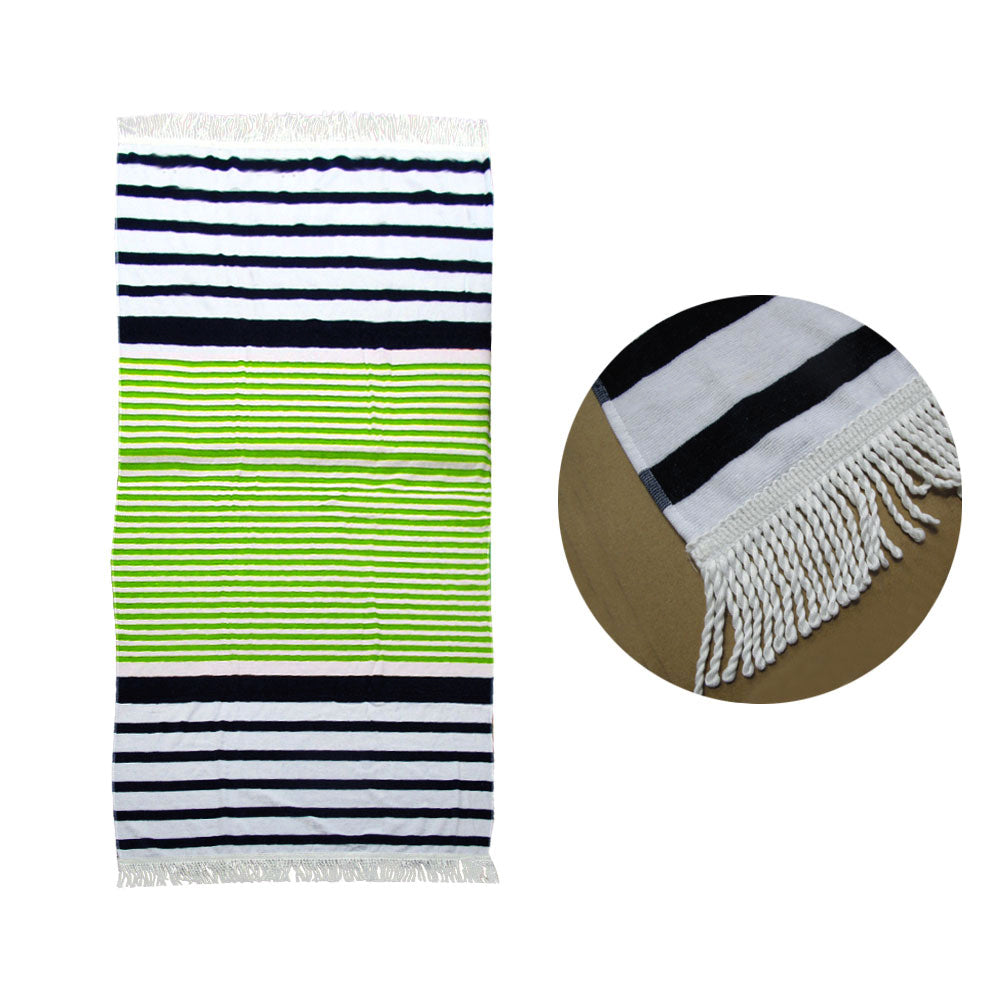 Onkaparinga Rainbow Striped Fringe Cotton Beach Towel 86 x 160 cm Green/Navy - SuperSaverAU - view 2