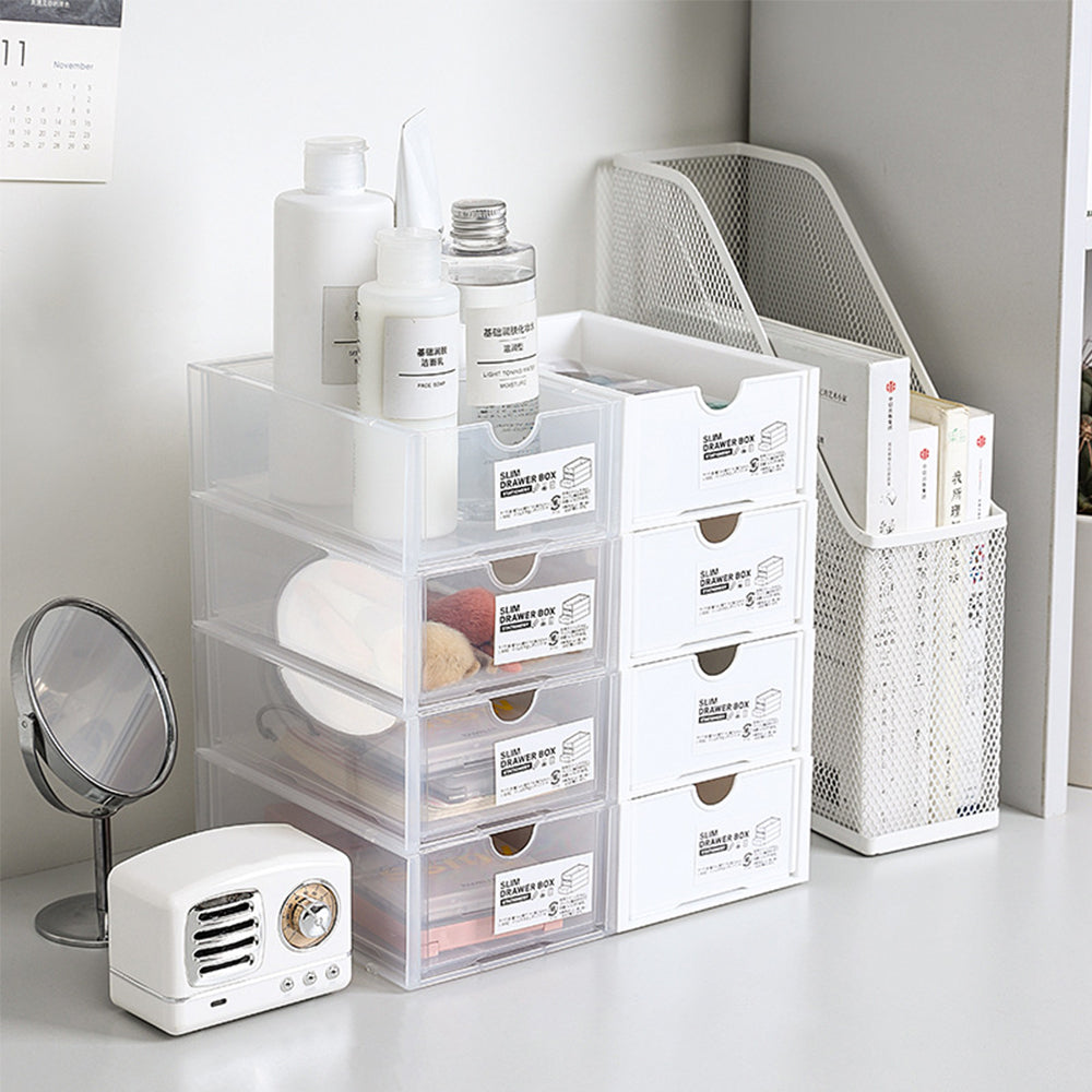 4 Pcs Set Stackable Desktop Storage Box Drawer, 18.4cm x 11.7cm x 6.6cm, Clear - SuperSaverAU - view 4