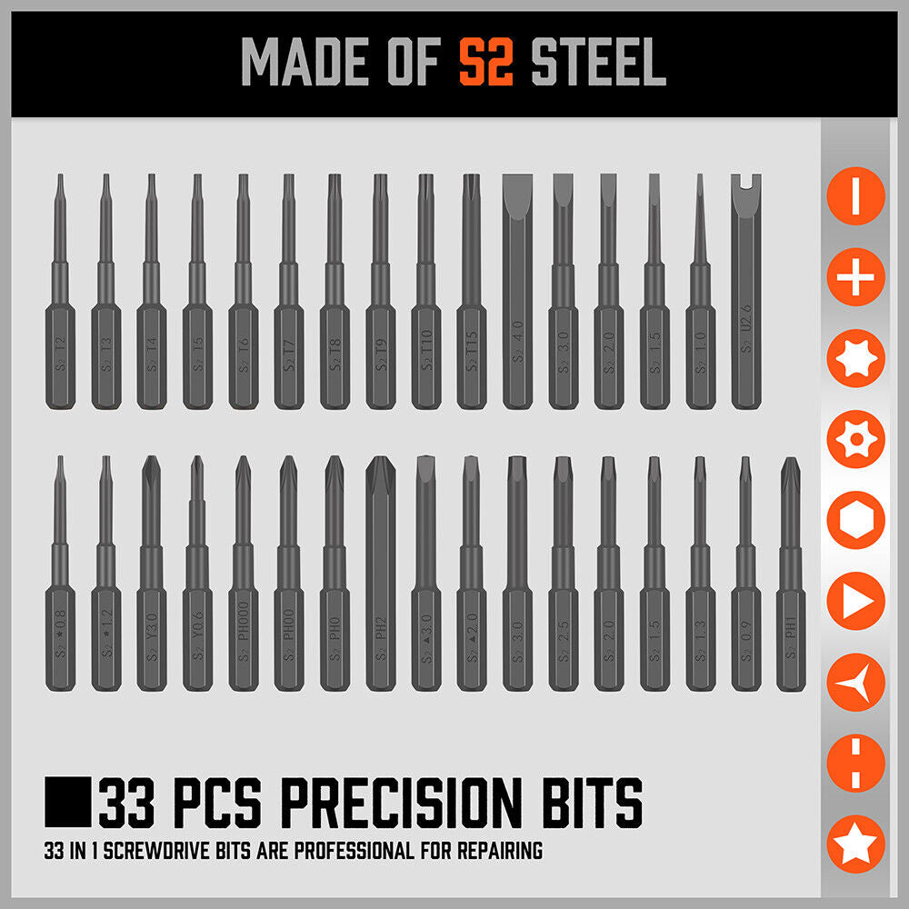 33 PC PRECISION SCREWDRIVER SET BITS PHILIP FLAT SLOTTED TORX HEX ELECTRONIC FIX - SuperSaverAU - view 5