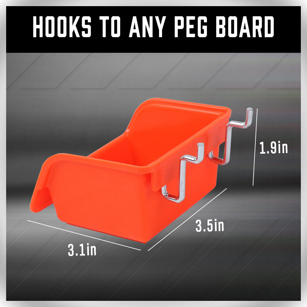 Premium 6 Pack Pegboard Storage Bins with Steel Hooks