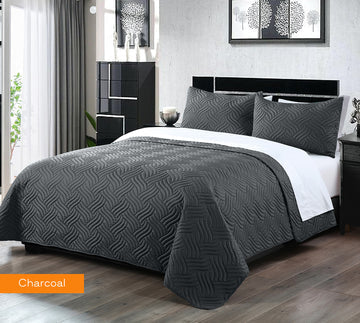 Charcoal King 3 Piece Embossed Comforter Set - Soft Microfiber, Lightweight - SuperSaverAU - view 1
