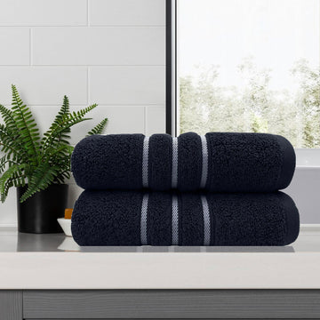 Amor Classic Dobby Stripe Bath Towel 2 pcs 68x137cm Sailor Blue 650GSM - SuperSaverAU - view 1