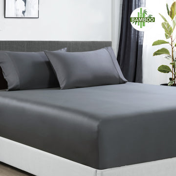 Bamboo Cotton 400 Thread Count King Single Fitted Sheet & 2 Pillowcases Charcoal - SuperSaverAU - view 1