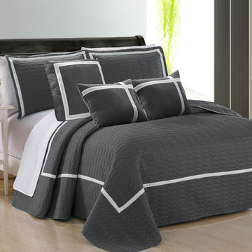 V517-ECS6-K-CHA King Size 6-Piece Microfibre Comforter Set - Charcoal - SuperSaverAU - view 1
