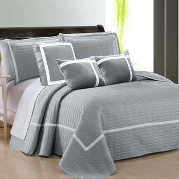 V517-ECS6-K-SIL King Silver 6-Piece Microfibre Comforter Set, Machine Washable - SuperSaverAU - view 1