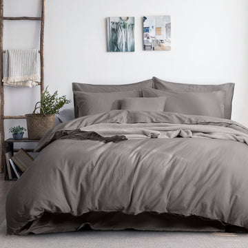 Luxurious Linen Cotton Quilt Cover Set King Grey - Soft, Breathable, Year-Round Comfort - SuperSaverAU - view 1