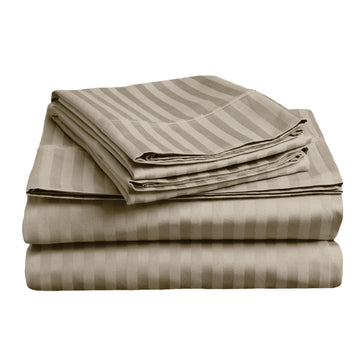 Soft Stripe Microfibre Sheet Set Queen Taupe - Pill Resistant, Wrinkle Free - SuperSaverAU - view 1