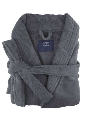 100% Cotton Small/Medium Egyptian Cotton Terry Toweling Bathrobe Charcoal - SuperSaverAU - view 1
