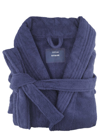 100% Cotton Small Size Bathrobe - Navy, Tie Fastening, Machine Washable - SuperSaverAU - view 1