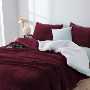Aubergine 2 in 1 Teddy Sherpa Duvet Cover Set & Blanket King Size - SuperSaverAU - view 1