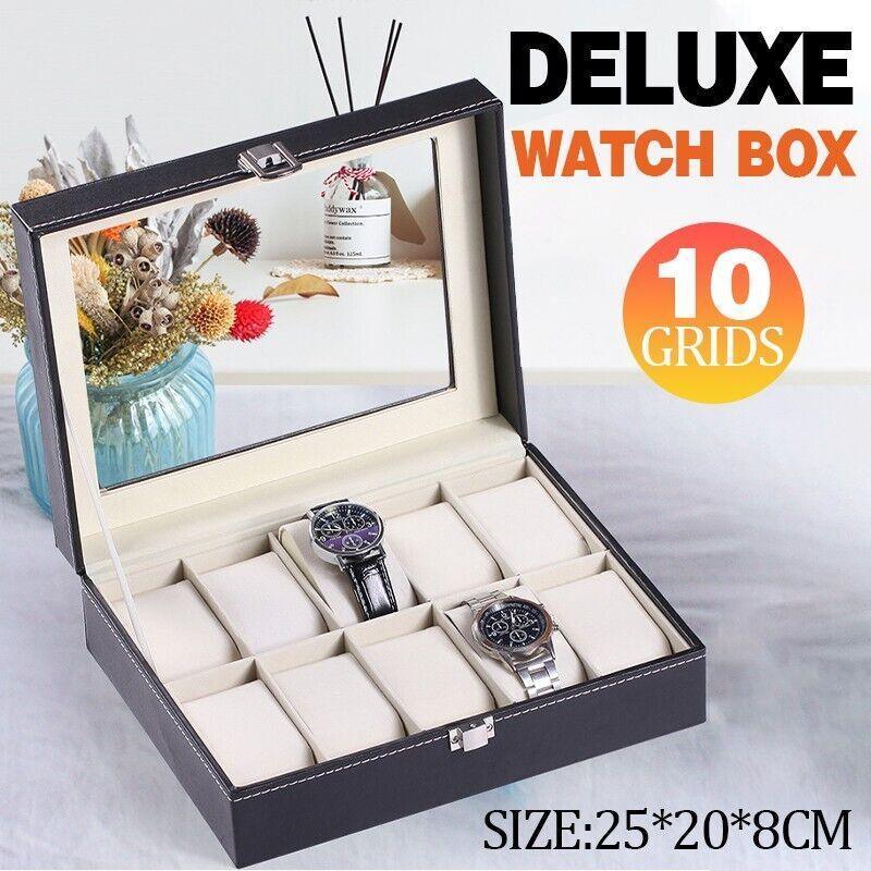 Leather Watch Organizer Case with 10 Grids for Display - SuperSaverAU - view 1