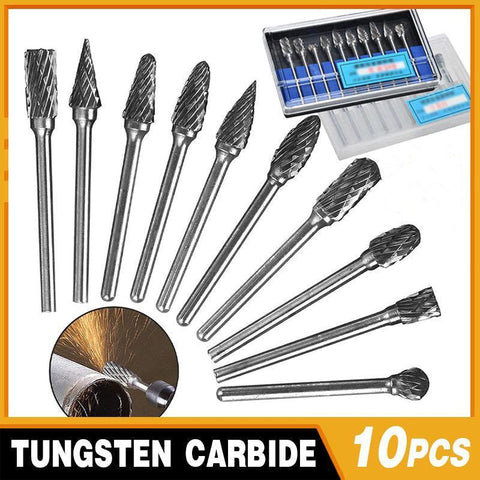 Premium Tungsten Carbide Rotary Burr Set with Blue Storage Box - 10 Pack
