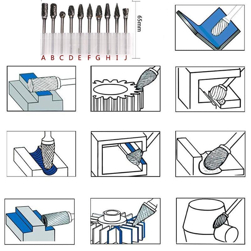 Premium Tungsten Carbide Rotary Burr Set with Blue Storage Box - 10 Pack