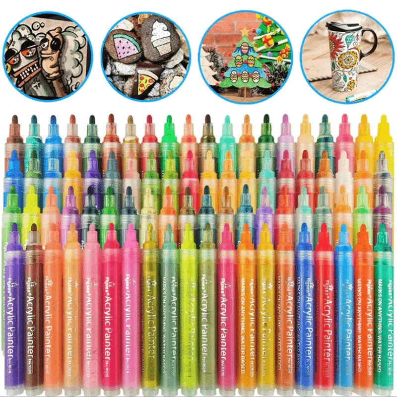 Flysea Acrylic Paint Pens – 12 Colour Set with 2-3mm Tips