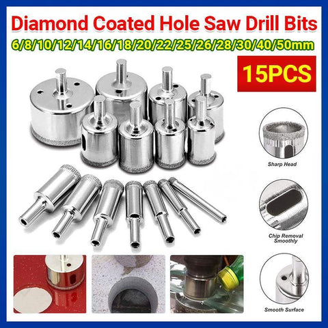 Premium 15 Piece Diamond Hole Saw Drill Bit Set - 6-50mm