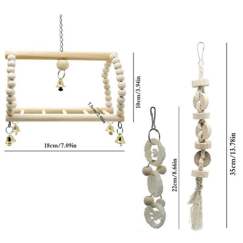 17PCS Parrot Toy Set - Natural Wood, Chewing, Swing, and Bell Toys for Birds - SuperSaverAU - view 5