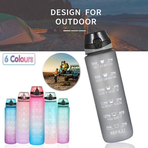 1L Water Bottle Drink Flask with Motivational Time Markers & Straw - Blue/Pink - SuperSaverAU - view 1