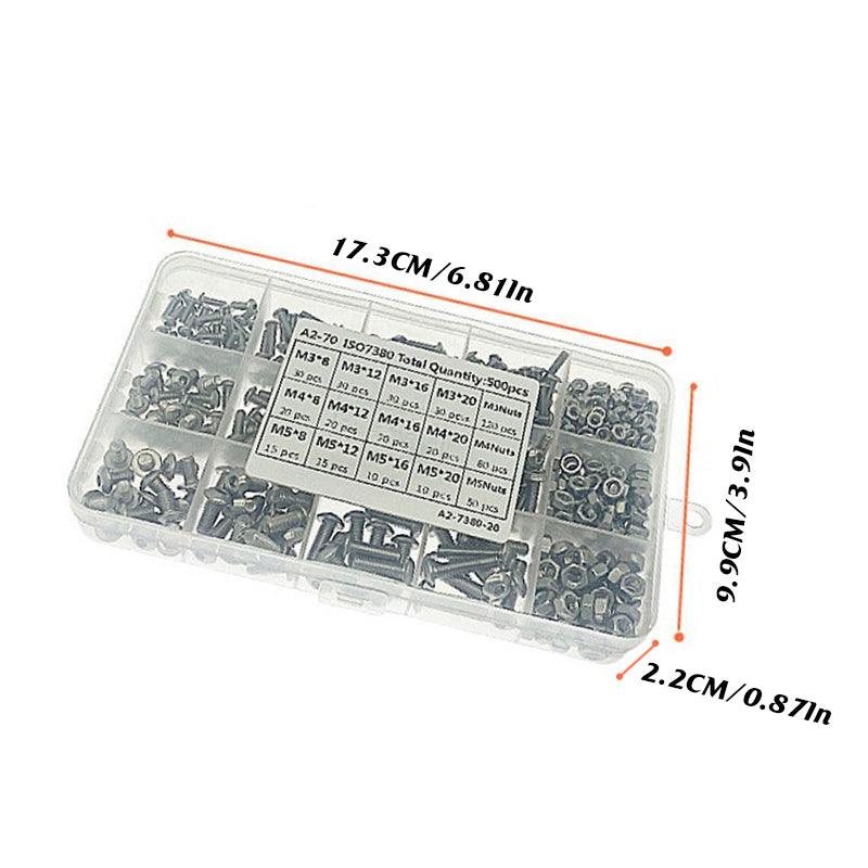 Premium M3/M4/M5 Stainless Steel Screws & Nuts Kit – 500 Pieces