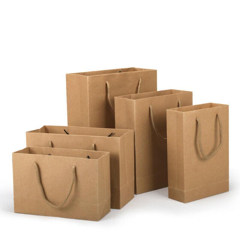 50X Kraft Paper Bags Gift Shopping Carry Craft Brown Bag With Handles - 50PCS 22*15*6CM - SuperSaverAU - view 4