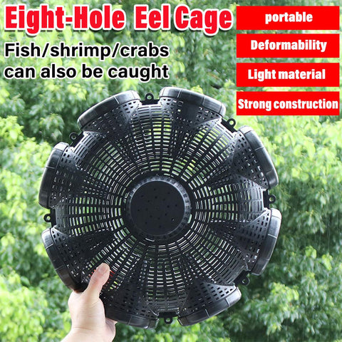 Premium Eight-Hole Fishing Cage Trap - Black