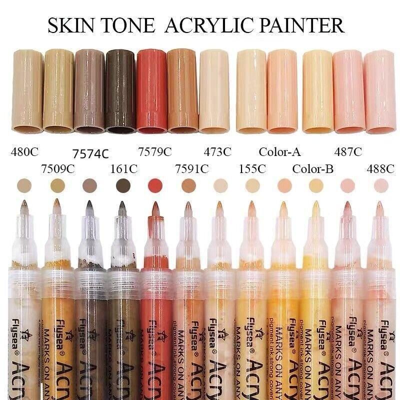 12 Colours Acrylic Paint Pens Markers Skin Tone - SuperSaverAU - view 8