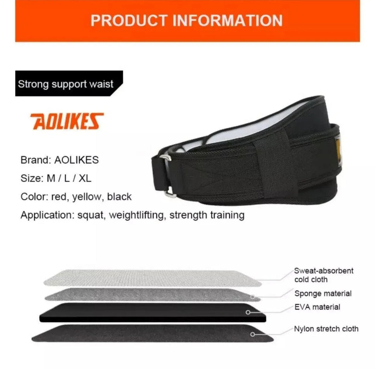 Premium Red Nylon Weight Lifting Belt for Back Support - M