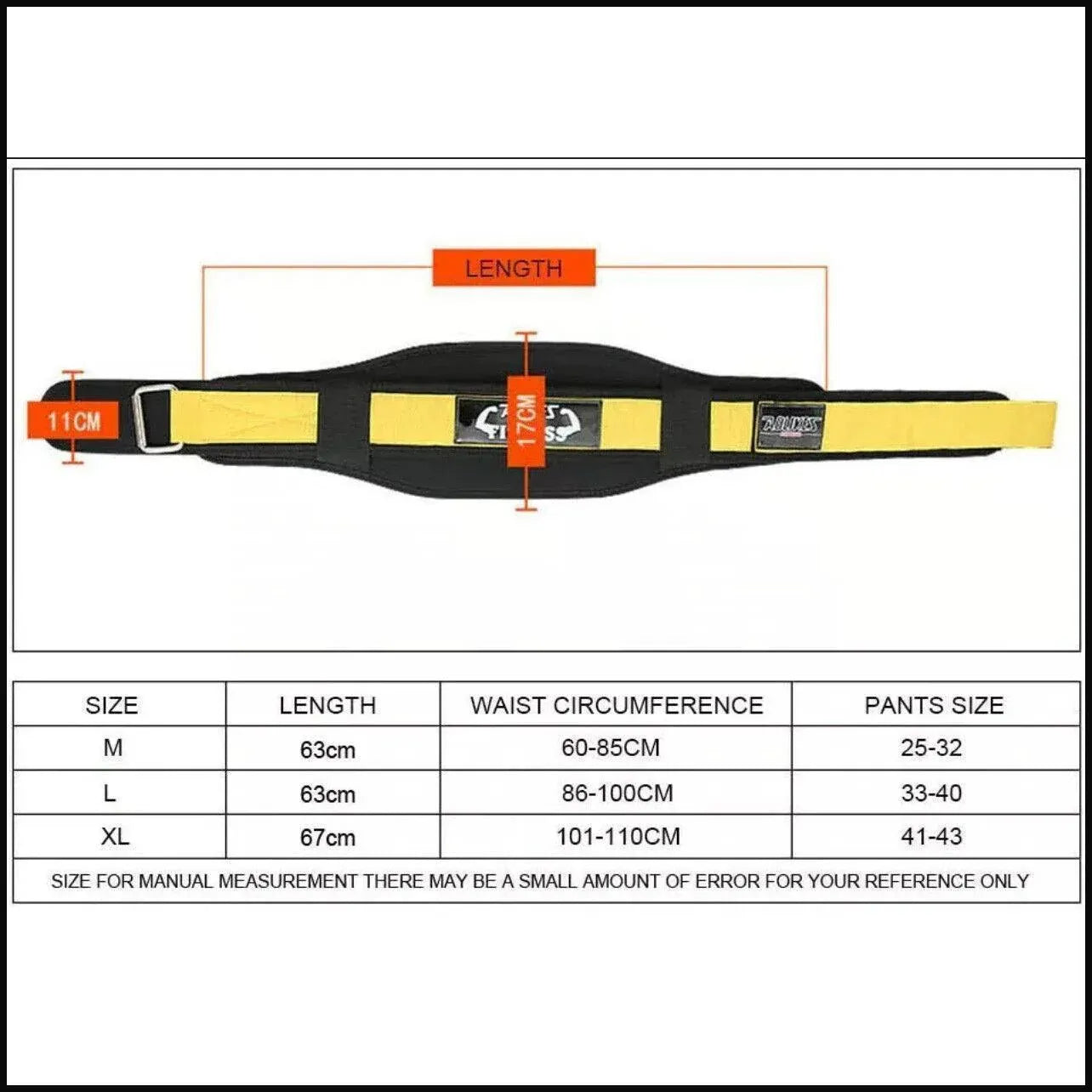 Premium Yellow Nylon Weight Lifting Belt for Back Support - XL